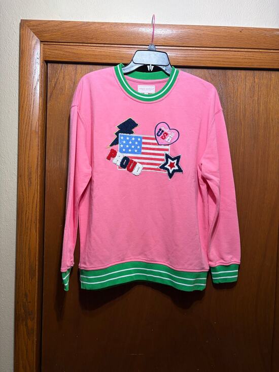 Simply Southern Tops - Simply Southern Pink Green USA Flag Roll Graphic Crewneck Sweatshirt Women S